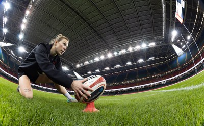 260424 - Wales Women Rugby Captain’s Run - Wales’ Keira Bevan during Captain’s Run at the Principality Stadium ahead of Wales’ Guinness Women’s 6 Nations match against Italy