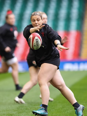 260424 - Wales Women Rugby Captain’s Run - Jenni Scoble during Captain’s Run at the Principality Stadium ahead of Wales’ Guinness Women’s 6 Nations match against Italy 