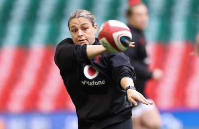 260424 - Wales Women Rugby Captain’s Run - Jenni Scoble during Captain’s Run at the Principality Stadium ahead of Wales’ Guinness Women’s 6 Nations match against Italy 