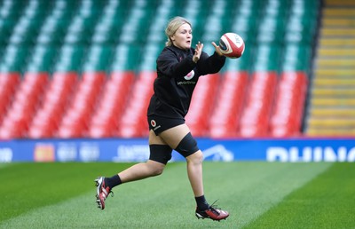 260424 - Wales Women Rugby Captain’s Run - Alex Callender during Captain’s Run at the Principality Stadium ahead of Wales’ Guinness Women’s 6 Nations match against Italy 