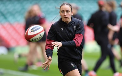 260424 - Wales Women Rugby Captain’s Run - Nel Metcalfe during Captain’s Run at the Principality Stadium ahead of Wales’ Guinness Women’s 6 Nations match against Italy 