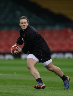 260424 - Wales Women Rugby Captain’s Run - Lleucu George during Captain’s Run at the Principality Stadium ahead of Wales’ Guinness Women’s 6 Nations match against Italy 