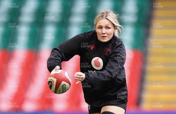 260424 - Wales Women Rugby Captain’s Run - Alex Callender during Captain’s Run at the Principality Stadium ahead of Wales’ Guinness Women’s 6 Nations match against Italy 