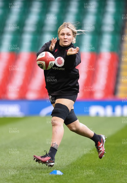 260424 - Wales Women Rugby Captain’s Run - Alex Callender during Captain’s Run at the Principality Stadium ahead of Wales’ Guinness Women’s 6 Nations match against Italy 