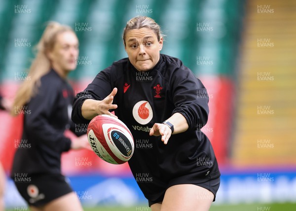 260424 - Wales Women Rugby Captain’s Run - Jenni Scoble during Captain’s Run at the Principality Stadium ahead of Wales’ Guinness Women’s 6 Nations match against Italy 