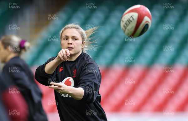 260424 - Wales Women Rugby Captain’s Run - Hannah Bluck during Captain’s Run at the Principality Stadium ahead of Wales’ Guinness Women’s 6 Nations match against Italy 