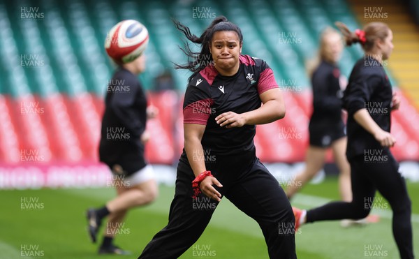 260424 - Wales Women Rugby Captain’s Run - Sisilia Tuipulotu during Captain’s Run at the Principality Stadium ahead of Wales’ Guinness Women’s 6 Nations match against Italy 