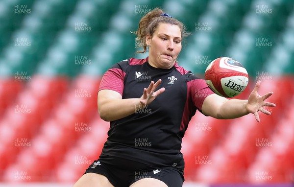 260424 - Wales Women Rugby Captain’s Run - Gwenllian Pyrs during Captain’s Run at the Principality Stadium ahead of Wales’ Guinness Women’s 6 Nations match against Italy 