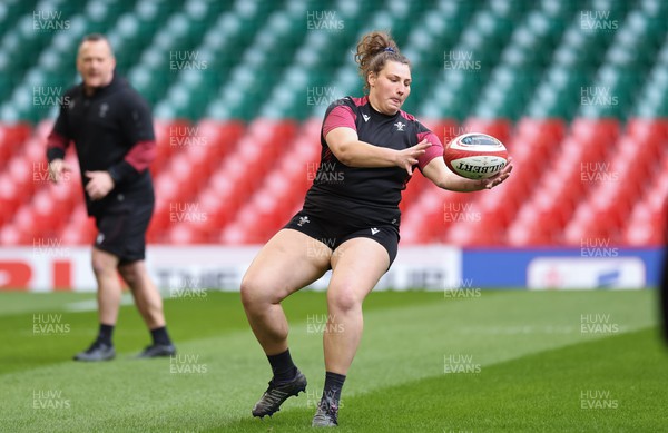 260424 - Wales Women Rugby Captain’s Run - Gwenllian Pyrs during Captain’s Run at the Principality Stadium ahead of Wales’ Guinness Women’s 6 Nations match against Italy 