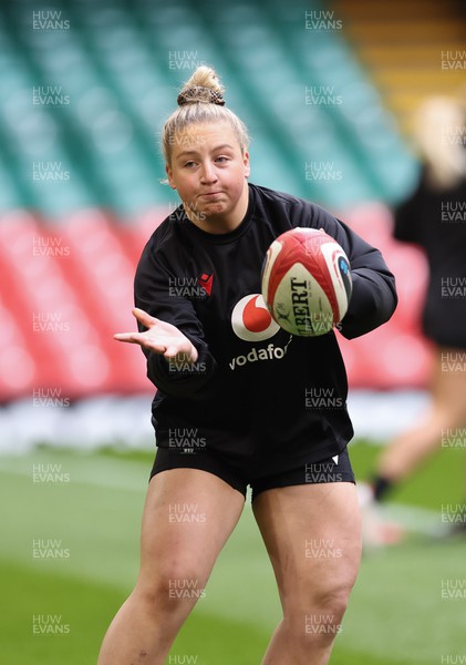 260424 - Wales Women Rugby Captain’s Run - Molly Reardon during Captain’s Run at the Principality Stadium ahead of Wales’ Guinness Women’s 6 Nations match against Italy 