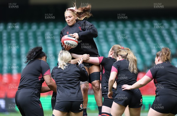 260424 - Wales Women Rugby Captain’s Run - Georgia Evans during Captain’s Run at the Principality Stadium ahead of Wales’ Guinness Women’s 6 Nations match against Italy 