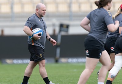 260425 - Wales Women Captains Run - Sean Lynn, Wales Women head coach during Captains Run ahead of Wales’ final Guinness Women’s Six Nations match against Italy