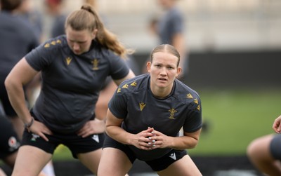 260425 - Wales Women Captains Run - Carys Cox during Captains Run ahead of Wales’ final Guinness Women’s Six Nations match against Italy