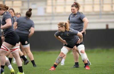 260425 - Wales Women Captains Run -Bethan Lewis and Gwenllian Pyrs during Captains Run ahead of Wales’ final Guinness Women’s Six Nations match against Italy