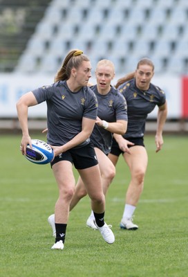 260425 - Wales Women Captains Run - Hannah Jones, Catherine Richards and Lisa Neumann during Captains Run ahead of Wales’ final Guinness Women’s Six Nations match against Italy