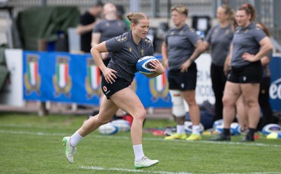 260425 - Wales Women Captains Run - Carys Cox during Captains Run ahead of Wales’ final Guinness Women’s Six Nations match against Italy