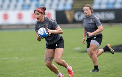 260425 - Wales Women Captains Run - Georgia Evans and Lleucu George during Captains Run ahead of Wales’ final Guinness Women’s Six Nations match against Italy