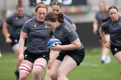 260425 - Wales Women Captains Run - Maisie Davies and Abbie Fleming during Captains Run ahead of Wales’ final Guinness Women’s Six Nations match against Italy