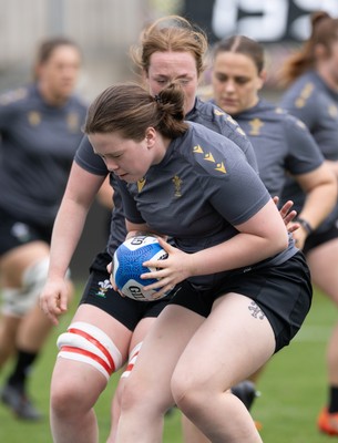 260425 - Wales Women Captains Run - Maisie Davies and Abbie Fleming during Captains Run ahead of Wales’ final Guinness Women’s Six Nations match against Italy