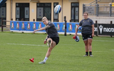 260425 - Wales Women Captains Run - Keira Bevan and Lleucu George during Captains Run ahead of Wales’ final Guinness Women’s Six Nations match against Italy
