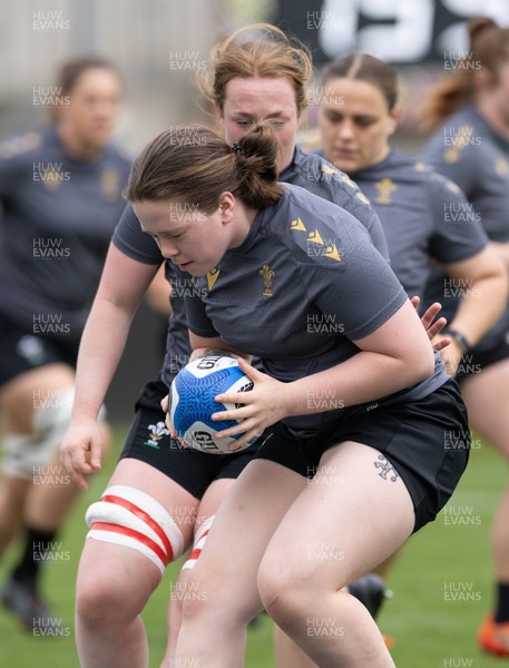 260425 - Wales Women Captains Run - Maisie Davies and Abbie Fleming during Captains Run ahead of Wales’ final Guinness Women’s Six Nations match against Italy