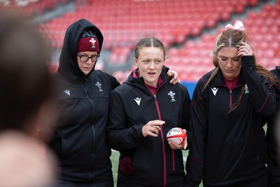 120424 - Wales Women Rugby Walkthrough - Lleucu George during Captain’s Walkthrough and kickers session at Virgin Media Park, Cork, ahead of Wales’ Women’s 6 Nations match against Ireland