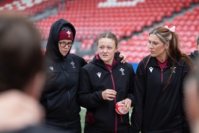 120424 - Wales Women Rugby Walkthrough - Lleucu George during Captain’s Walkthrough and kickers session at Virgin Media Park, Cork, ahead of Wales’ Women’s 6 Nations match against Ireland