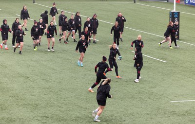 120424 - Wales Women Rugby Walkthrough - The Wales team walk through a session during Captain’s Walkthrough and kickers session at Virgin Media Park, Cork, ahead of Wales’ Women’s 6 Nations match against Ireland