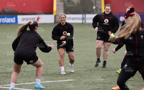 120424 - Wales Women Rugby Walkthrough - Kerin Lake during Captains Walkthrough and kickers session at Virgin Media Park, Cork, ahead of Wales’ Women’s 6 Nations match against Ireland