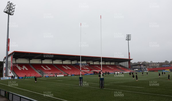 120424 - Wales Women Rugby Walkthrough - A general view of the Virgin Media Park during Captain’s Walkthrough and kickers session ahead of Wales’ Women’s 6 Nations match against Ireland
