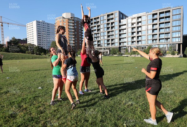250822 - Wales Women Rugby Community Engagement in Canada - Wales’ Alisha Butchers working with Halifax RFC Junior Girls during a training session in Halifax, Canada