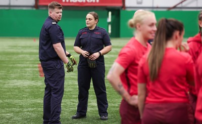 040526 - Wales Women Rugby with South Wales Fire Service - Wales International Squad member and South Wales Fire Service fire fighter Jenni Scoble brings her colleagues from Blue Watch Roath to meet and take part in team building with her Wales team members