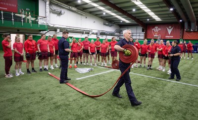 040526 - Wales Women Rugby with South Wales Fire Service - Wales International Squad member and South Wales Fire Service fire fighter Jenni Scoble brings her colleagues from Blue Watch Roath to meet and take part in team building with her Wales team members