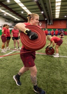 040526 - Wales Women Rugby with South Wales Fire Service - Wales International Squad member and South Wales Fire Service fire fighter Jenni Scoble brings her colleagues from Blue Watch Roath to meet and take part in team building with her Wales team members Bethan Lewis takes part in the team exercise