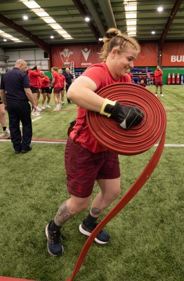 040526 - Wales Women Rugby with South Wales Fire Service - Wales International Squad member and South Wales Fire Service fire fighter Jenni Scoble brings her colleagues from Blue Watch Roath to meet and take part in team building with her Wales team members Bethan Lewis takes part in the team exercise