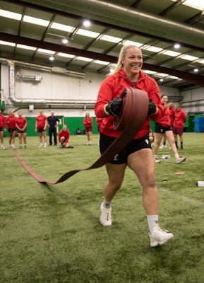 040526 - Wales Women Rugby with South Wales Fire Service - Wales International Squad member and South Wales Fire Service fire fighter Jenni Scoble brings her colleagues from Blue Watch Roath to meet and take part in team building with her Wales team members Kelsey Jones takes part in the team exercise