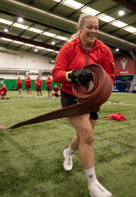 040526 - Wales Women Rugby with South Wales Fire Service - Wales International Squad member and South Wales Fire Service fire fighter Jenni Scoble brings her colleagues from Blue Watch Roath to meet and take part in team building with her Wales team members Kelsey Jones takes part in the team exercise