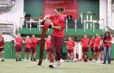 040526 - Wales Women Rugby with South Wales Fire Service - Wales International Squad member and South Wales Fire Service fire fighter Jenni Scoble brings her colleagues from Blue Watch Roath to meet and take part in team building with her Wales team members Jasmine Joyce during a team challenge