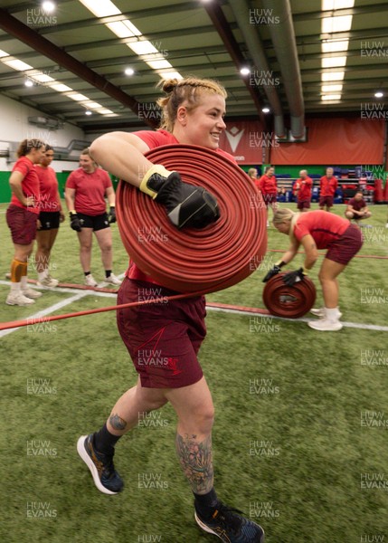 040526 - Wales Women Rugby with South Wales Fire Service - Wales International Squad member and South Wales Fire Service fire fighter Jenni Scoble brings her colleagues from Blue Watch Roath to meet and take part in team building with her Wales team members Bethan Lewis takes part in the team exercise
