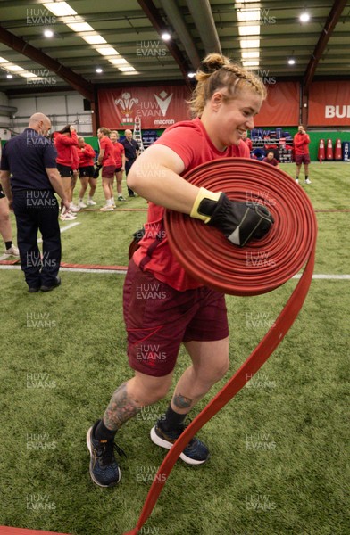 040526 - Wales Women Rugby with South Wales Fire Service - Wales International Squad member and South Wales Fire Service fire fighter Jenni Scoble brings her colleagues from Blue Watch Roath to meet and take part in team building with her Wales team members Bethan Lewis takes part in the team exercise