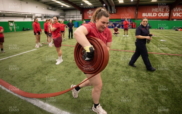 040526 - Wales Women Rugby with South Wales Fire Service - Wales International Squad member and South Wales Fire Service fire fighter Jenni Scoble brings her colleagues from Blue Watch Roath to meet and take part in team building with her Wales team members Gwenllian Pyrs takes part in the team exercise