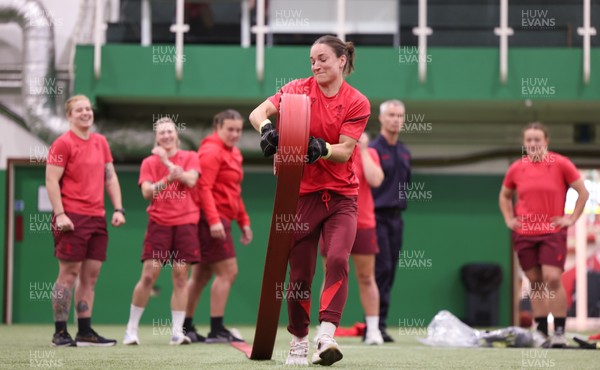 040526 - Wales Women Rugby with South Wales Fire Service - Wales International Squad member and South Wales Fire Service fire fighter Jenni Scoble brings her colleagues from Blue Watch Roath to meet and take part in team building with her Wales team members Jasmine Joyce during a team challenge