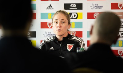 200622 - Wales Women Football Squad Announcement - Wales Women manager Gemma Grainger speaks to media during press conference to announce the squad to take on New Zealand