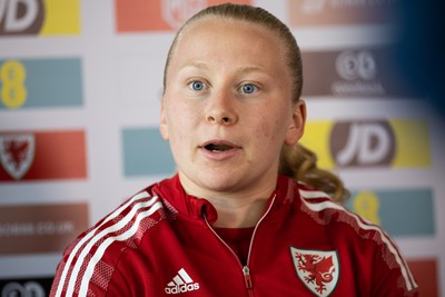 200622 - Wales Women Football Squad Announcement - Morgan Rogers speaks to media during press conference to announce the squad to take on New Zealand