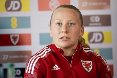 200622 - Wales Women Football Squad Announcement - Morgan Rogers speaks to media during press conference to announce the squad to take on New Zealand