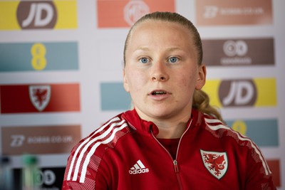 200622 - Wales Women Football Squad Announcement - Morgan Rogers speaks to media during press conference to announce the squad to take on New Zealand