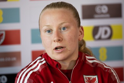 200622 - Wales Women Football Squad Announcement - Morgan Rogers speaks to media during press conference to announce the squad to take on New Zealand