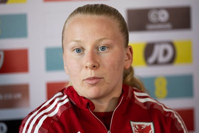 200622 - Wales Women Football Squad Announcement - Morgan Rogers speaks to media during press conference to announce the squad to take on New Zealand