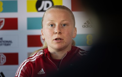 200622 - Wales Women Football Squad Announcement - Morgan Rogers speaks to media during press conference to announce the squad to take on New Zealand