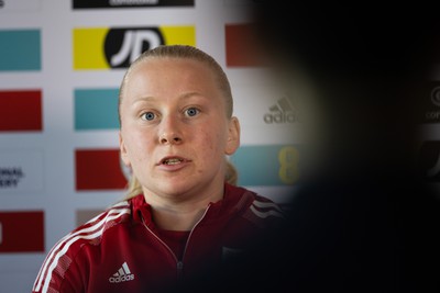 200622 - Wales Women Football Squad Announcement - Morgan Rogers speaks to media during press conference to announce the squad to take on New Zealand